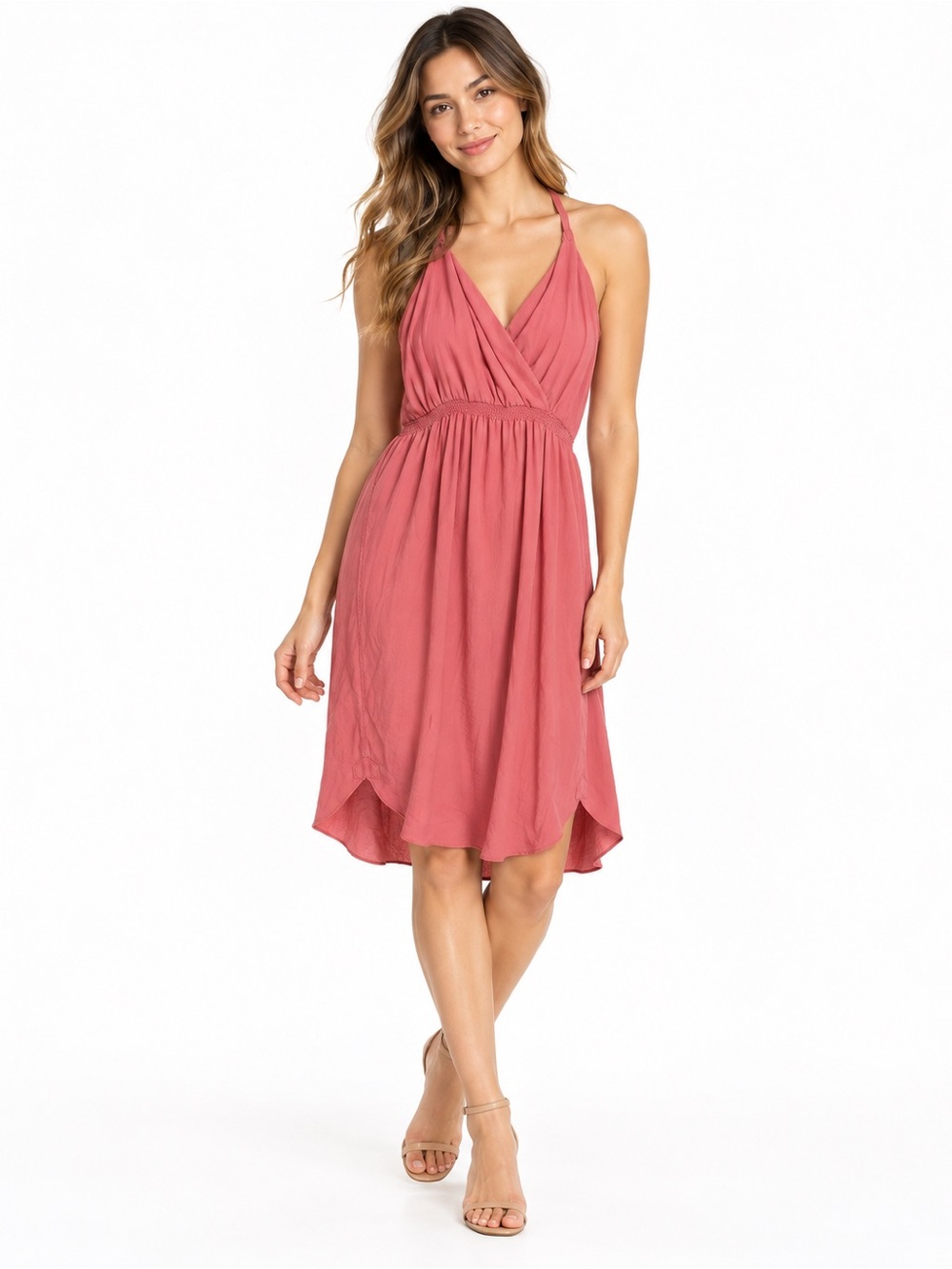Wilfred Coral Pink Draped V Neck Sleeveless Midi Dress Size Medium